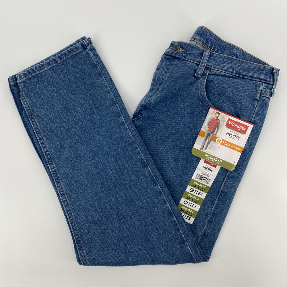 NEW Wrangler Five Star Jeans Mens 34x29 Blue Regular Fit Flex Denim Workwear